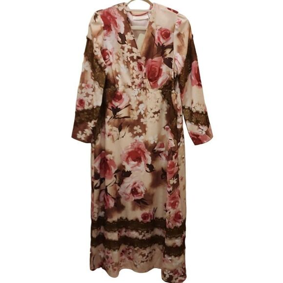 La Bellum Women's Brown & Pink Floral Print Wrap Shift Maxi Dress Size 12 NWT - Picture 1 of 13